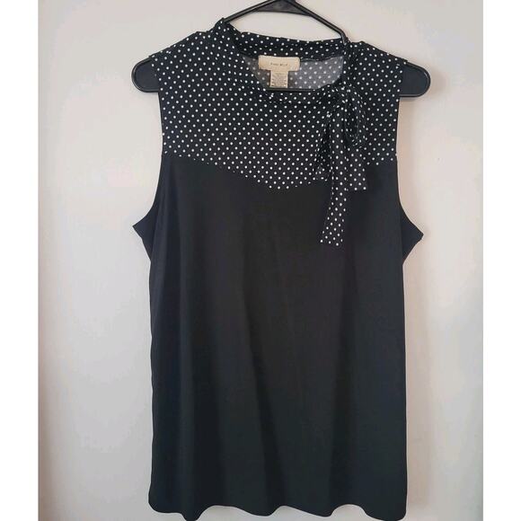 Diana Belle Womans Sz. L Black Polka Dot Sleeveless Tie Neck Shirt Blouse Office - Picture 6 of 7